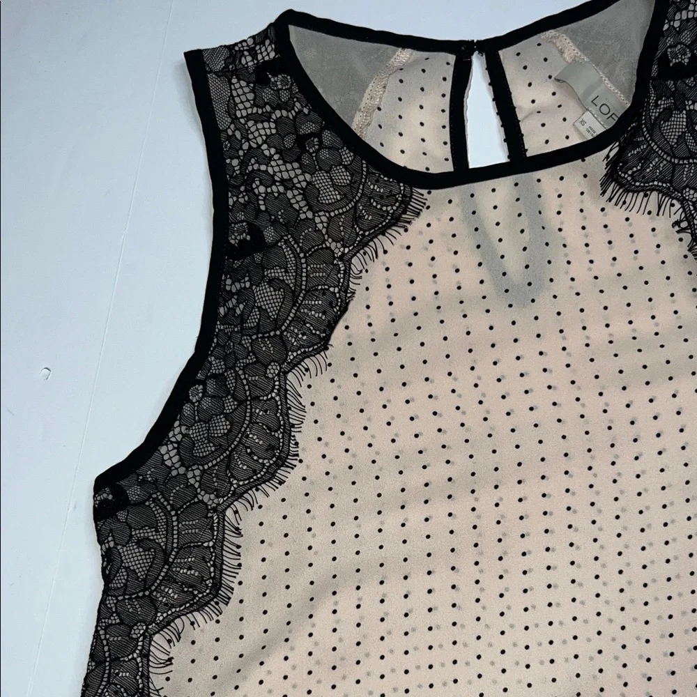 LOFT Black and Cream Polka Dot Lace Top - Picture 3 of 8